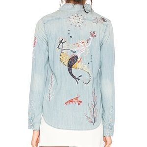 MOTHER Denim Foxy Boxy Embroidered Shirt